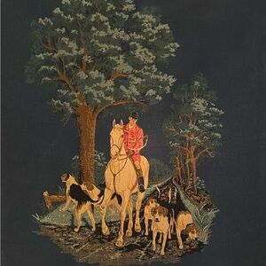 Vintage Fox hunt Equestrian Tapestry with Horse, Rider, and Dogs